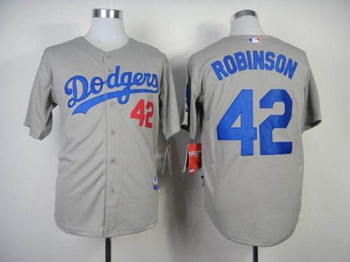 Dodgers #42 Jackie Robinson Grey Cool Base Stitched MLB Jersey - Click Image to Close